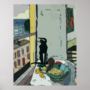 Póster Gato buscando desde la ventana