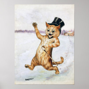 Póster Gato Caballero Caminando sobre la Nieve, Louis Wai