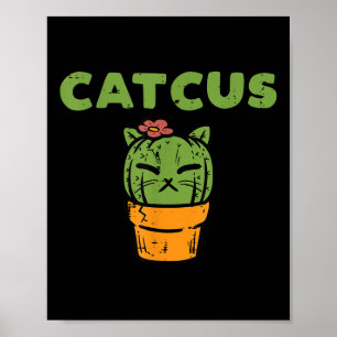 Póster Gato Cactus Cute Planta Suculenta Gatito Mujeres C