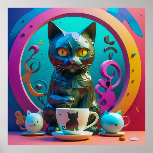 Póster Gato, café y color (Frente)