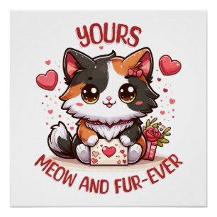 Póster Gato Calico Adorable Día de San Valentín 