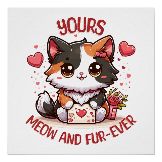 Póster Gato Calico Adorable Día de San Valentín  (Anverso)