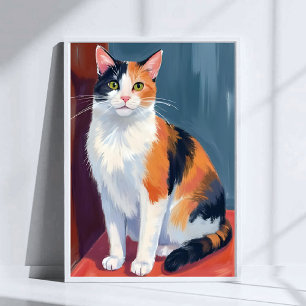 Póster Gato Calico   Gato Gatito Bonito Acuarela Mascota