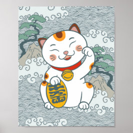 Póster Gato Calico Japonés Afortunado | Maneki Neko Pata