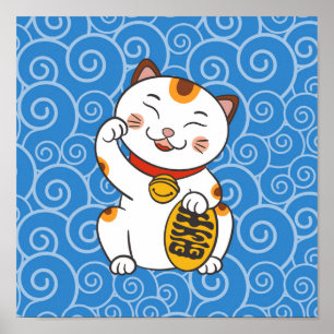 Póster Gato calico japonés afortunado Maneki Neko Poste