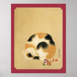 Póster Gato calico japonés, Hanabusa Itchō