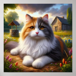 Póster Gato Calico Sereno en un Tranquilo Campo