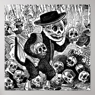 Póster Gato callejero Calavera C. 1900's temprano México