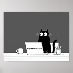 Póster Gato Cero Motivación – Divertido Cartoon de Trabaj