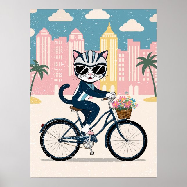 Póster Gato ciclista en bicicleta (Frente)