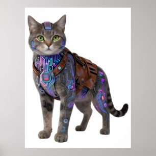 Póster Gato Circuito Cyberpunk – Bestia Tech Neon