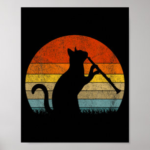 Póster Gato Clarinete Funny Músico Gato Clarinetista Retr
