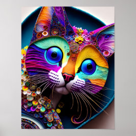 Póster Gato colorido de fantasía