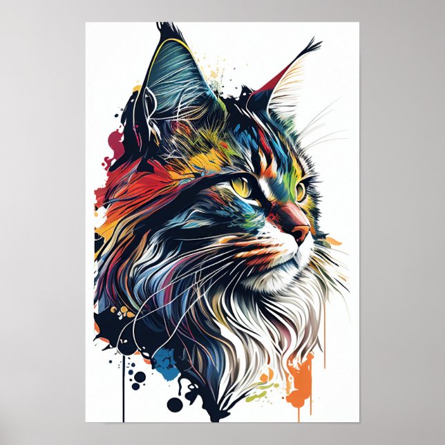 Póster Gato colorido de Maine Coon (Frente)