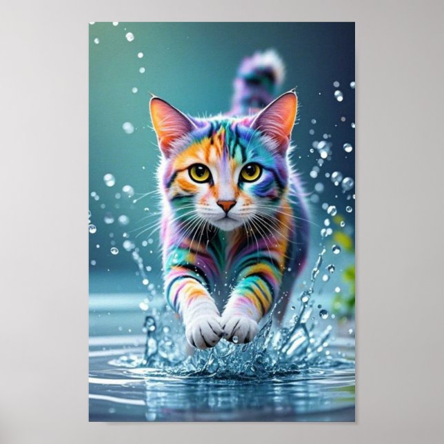 Póster Gato colorido, salpicaduras, pintura, clasificació (Frente)