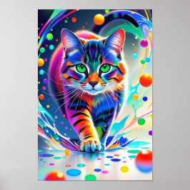 Póster Gato colorido, salpicaduras, pintura, clasificació