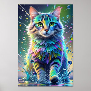 Póster Gato colorido, salpicaduras, pintura, clasificació