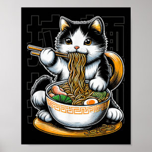Póster Gato comiendo ramen Amante del gato Fideos ramen C