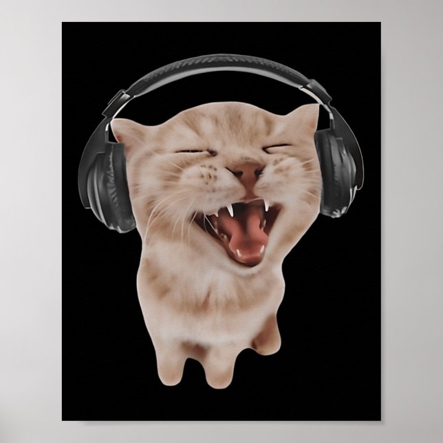 Póster Gato Con Auriculares  (Frente)