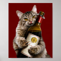 Gato Con Botella De Vino