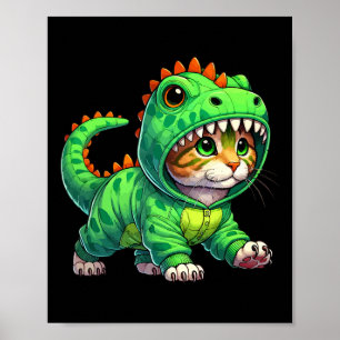 Póster Gato con disfraz de dinosaurio Halloween Cosplay T