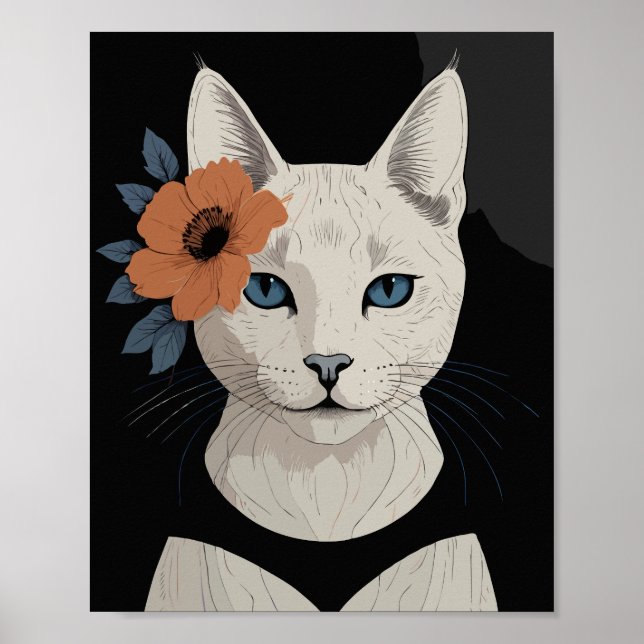Póster Gato con flor naranja (Frente)