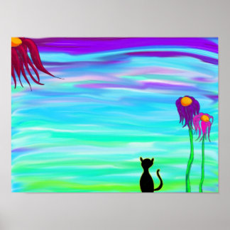 Póster Gato con flores
