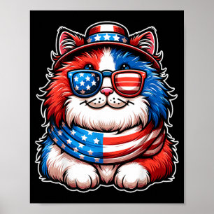 Póster Gato con gafas de sol bandera de EE. UU. Patriótic