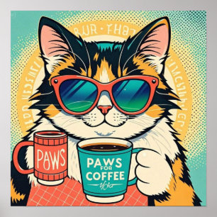 Póster Gato con gafas de sol de gran tamaño, sosteniendo 