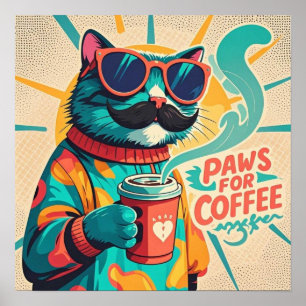 Póster Gato con gafas de sol de gran tamaño, sosteniendo