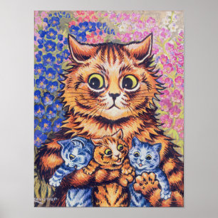 Póster Gato con gatitos, Louis Wain