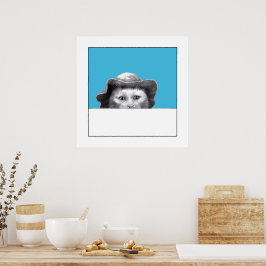 Póster Gato con Gorra (azul de la vieja escuela)