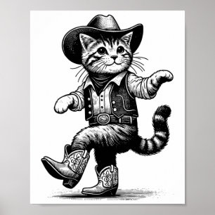 Póster Gato Con Gorra De Vaquero Y Boots Cowgirl Western