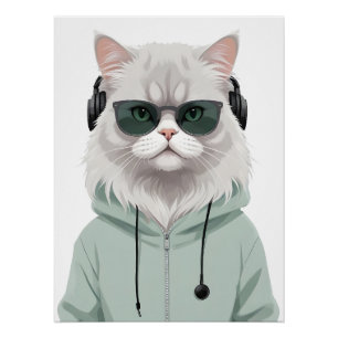 Póster Gato con Hoodie Gracioso arte de caracter animal e