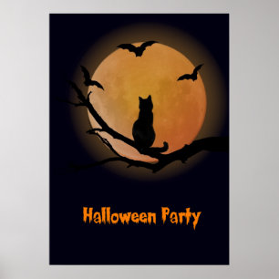 Póster Gato con luna llena Halloween