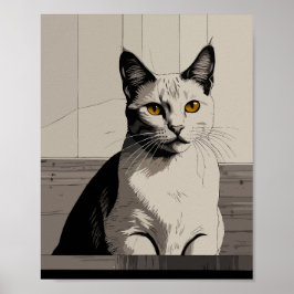 Póster gato con ojos amarillos ilustracion