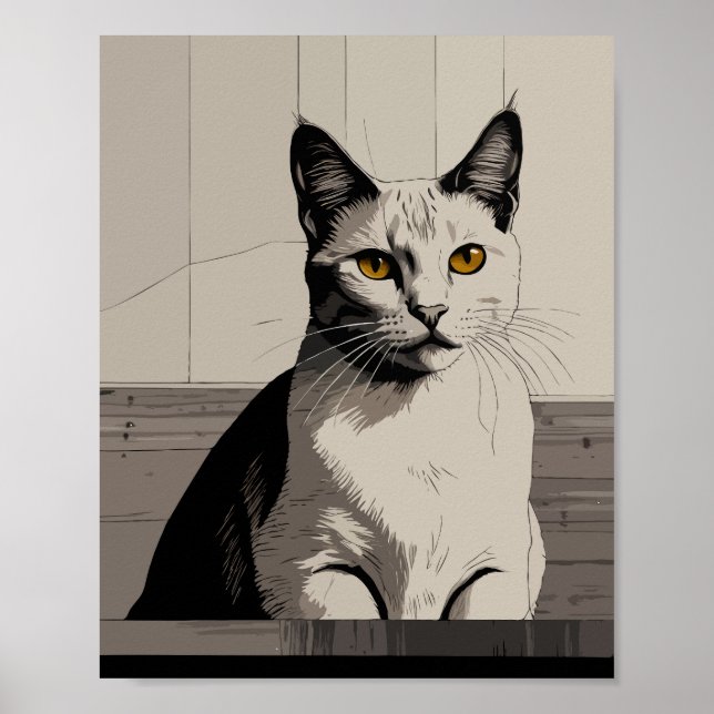Póster gato con ojos amarillos ilustracion (Frente)