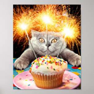 Póster Gato Con Pastel De Esparkler