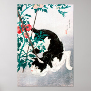Póster Gato con planta de tomate (1931) de Hiroaki Takaha