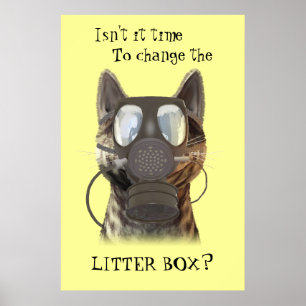 Póster Gato con poster de máscara de gas