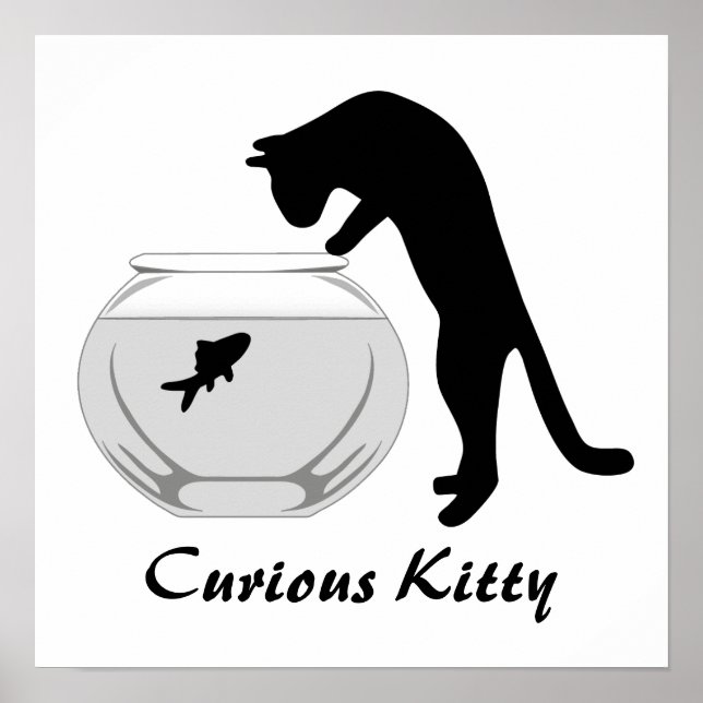 Póster Gato con Poster del tazón de pescado (Frente)