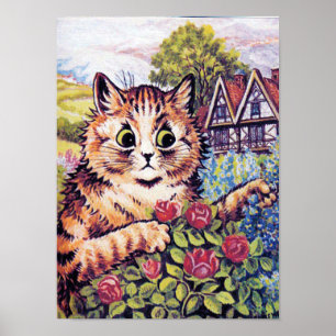 Póster Gato con Rosas, Louis Wain