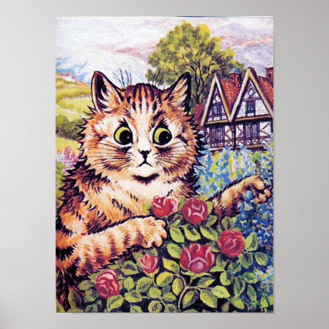 Póster Gato con Rosas, Louis Wain (Frente)