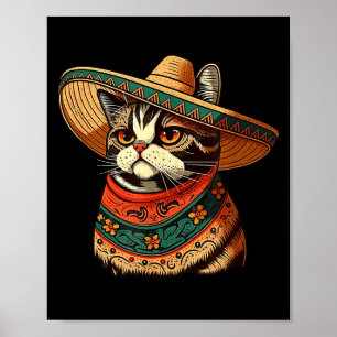 Póster Gato con sombrero mexicano amante de los gatos hom