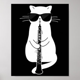 Póster Gato Con Sombrillas Jugando A Oboe