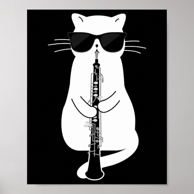 Póster Gato Con Sombrillas Jugando A Oboe (Frente)
