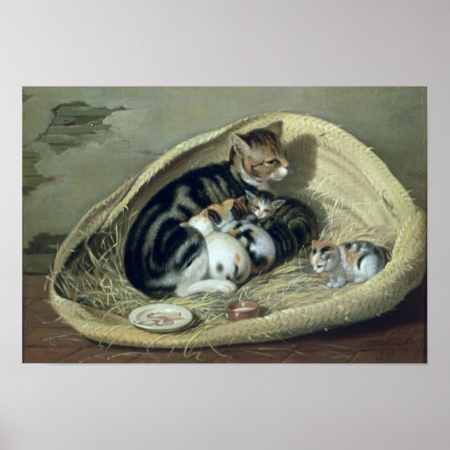 Póster Gato con sus gatitos en una canasta, 1797 (Frente)