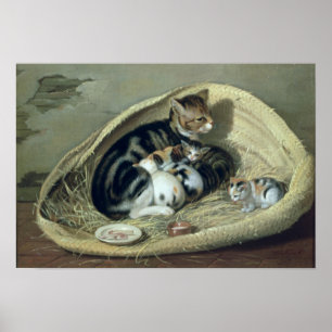 Póster Gato con sus gatitos en una cesta, 1797