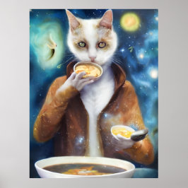 Póster Gato con traje de salto comiendo sopa hecha de gal