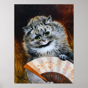 Póster Gato con un abanico japonés, Louis Wain